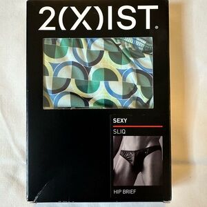 2xist Men's Sliq Hip Brief - Blue and Green Geometric